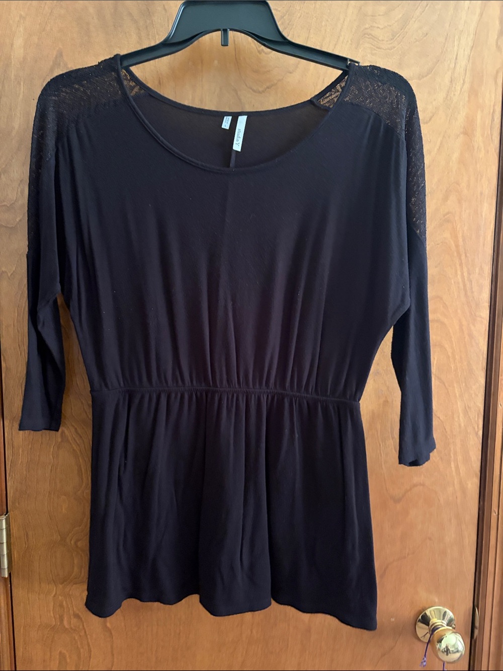 Studio Y Black Lace-Shoulder Peplum Tunic